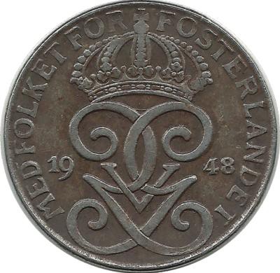 Монета 2 эре.1948 год, Швеция. (Железо).