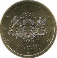 Монета 50 центов, 2014 год, Латвия. UNC.