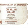Зимбабве. Банкнота 1 000 000 долларов. 2008 год. UNC.  