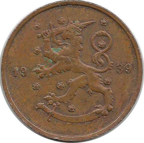 Монета 10 пенни.1939 год, Финляндия.