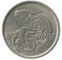 Гаттерия.  Монета 5 центов. 1967 год, Новая Зеландия.