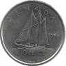 Шхуна Bluenose. Гафельная двухмачтовая шхуна Блюноуз. Монета 10 центов. 1995 год, Канада.  