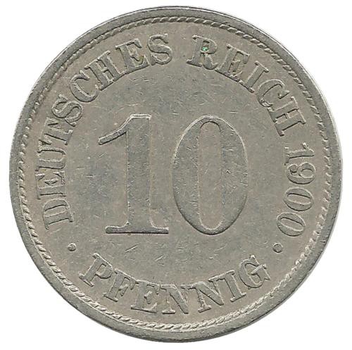 Монета 10 пфеннигов.  1900 год (А) ,  Германская империя.
