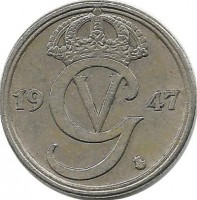 Монета 10 эре. 1947 год, Швеция. (TS).