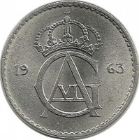 Монета 10 эре. 1963 год, Швеция. (U).