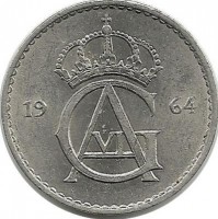 Монета 10 эре. 1964 год, Швеция. (U).