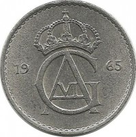 Монета 10 эре. 1965 год, Швеция. (U).