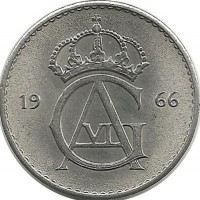 Монета 10 эре. 1966 год, Швеция. (U).