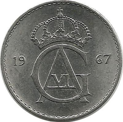 Монета 10 эре. 1967 год, Швеция. (U).