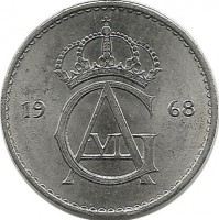 Монета 10 эре. 1968 год, Швеция. (U).