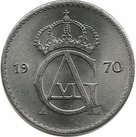 Монета 10 эре. 1970 год, Швеция. (U).