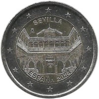 Севилья. Севильский собор, Севильский Алькасар и Архив Индий. Монета 2 евро, 2024 год, Испания. UNC.