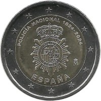 Национальный полицейский корпус. Монета 2 евро, 2024 год, Испания. UNC.