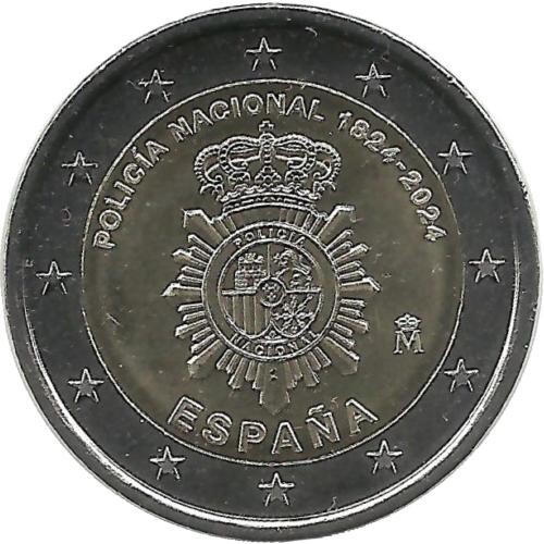 Национальный полицейский корпус. Монета 2 евро, 2024 год, Испания. UNC.