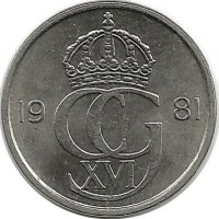 Монета 10 эре. 1981 год, Швеция. (U).
