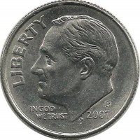 Франклин Д. Рузвельт. Монета 10 центов 2007г. (P.), CША. 