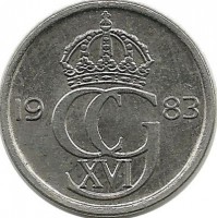 Монета 10 эре. 1983 год, Швеция. (U).