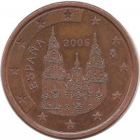 Монета 5 центов 2006 год, собор Святого Иакова. Испания.  