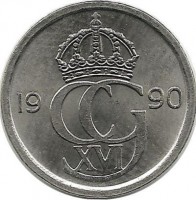 Монета 10 эре. 1990 год, Швеция. (D).