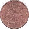 Монета 1 цент, 2015 год, Литва. 