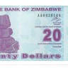 Зимбабве. Банкнота 20 долларов. 2009 год. UNC.  