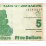 Зимбабве. Банкнота 5 долларов. 2009 год. 