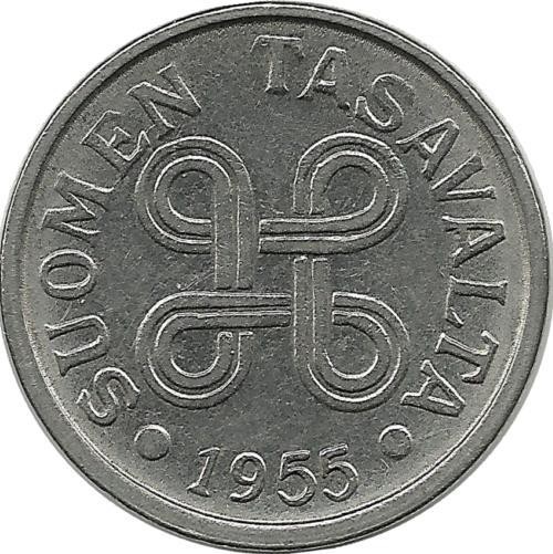Монета 5 марок.1955 год, Финляндия. 