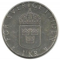 Монета 1 крона. 1976 год, Швеция.