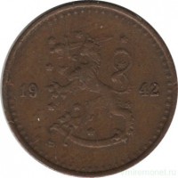 Монета 25 пенни.1942 год, Финляндия (медь).