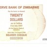 Зимбабве. 20 долларов. 2006 год. UNC.  