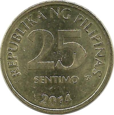 ​Монета 25 сентимо. 2014 год. Филиппины.
