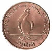  Монета 1 лек. 2008 год, Пеликан . Албания. UNC.