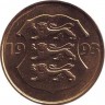 Косуля. 75 лет Эстонской республике. Монета 5 крон, 1993 год, Эстония. (Отметка "M" повернутая вправо рядом с нижним львом) UNC.