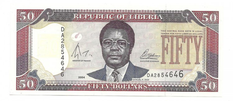 Либерия.  Банкнота  50 долларов. 2004 год.  UNC. 