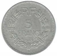 5 франков. 1949 год, (В).  Франция.