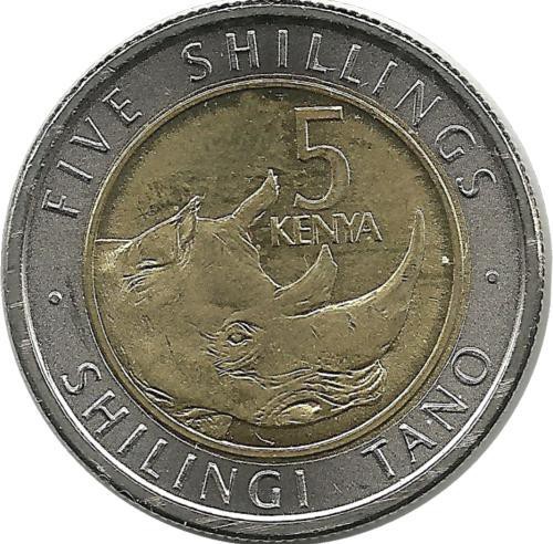 Носорог. Монета 5 шиллингов. 2018 год, Кения. UNC.