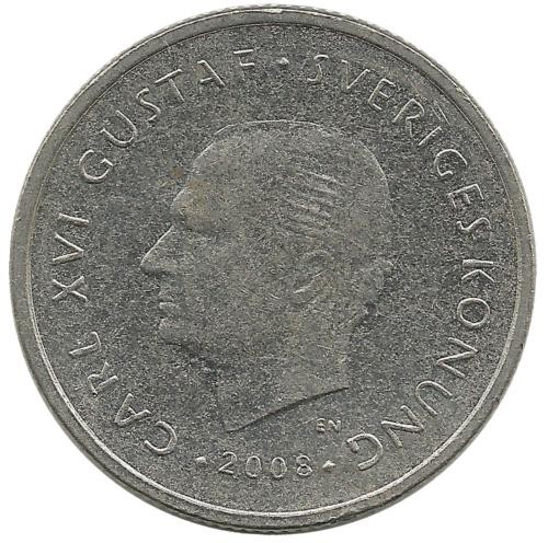 Монета 1 крона. 2008 год, Швеция.