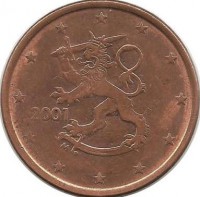 Монета 5 центов 2001 год,  Финляндия.