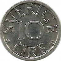 Монета 10 эре. 1986 год, Швеция. (D).