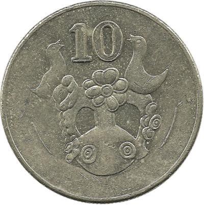 Монета 10 центов. 2002 год, Кипр.