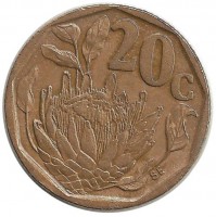 Протея (растение). Монета 20 центов. 1993 год, Южная Африка.