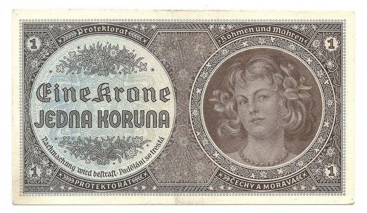 Протекторат. Богемия и Моравия.  1 крона. 1940 год. 