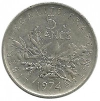 5 франков.  1974 год, Франция.