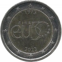 50 лет вступления Ирландии в ЕС. Монета 2 евро. 2023 год, Ирландия. UNC.