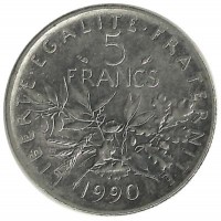 5 франков.  1990 год, Франция.
