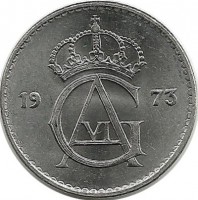 Монета 10 эре. 1973 год, Швеция. (U).