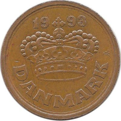 Монета 50 эре. 1993 год, Дания.  