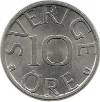 Монета 10 эре. 1986 год, Швеция. (U).