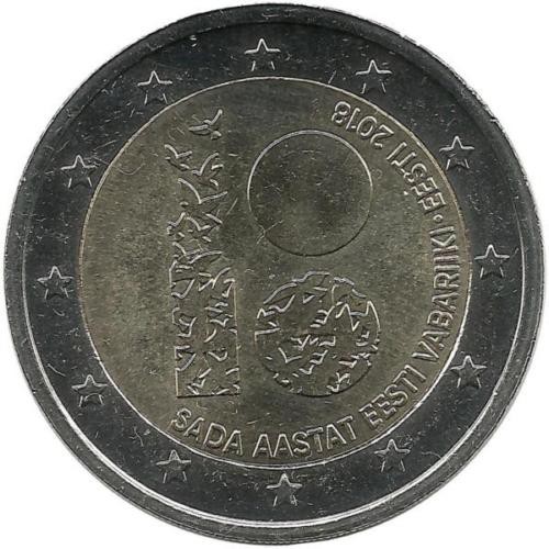100 лет Эстонской Республике. Монета 2 евро. 2018 год, Эстония.UNC.