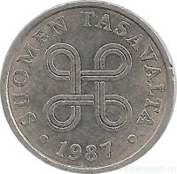 Монета 5 пенни.1987 год, Финляндия.